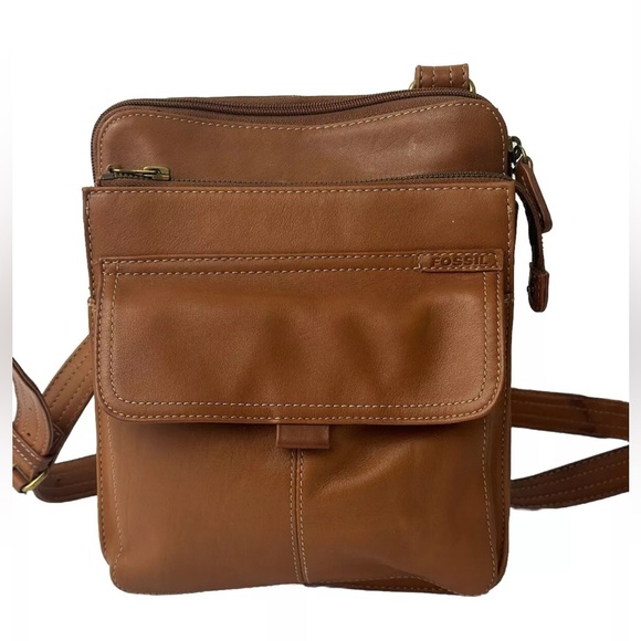 Fossil Brown crossbody bag leather Vintage Double Zip Flap Travel Purse Magnetic - Picture 9 of 15
